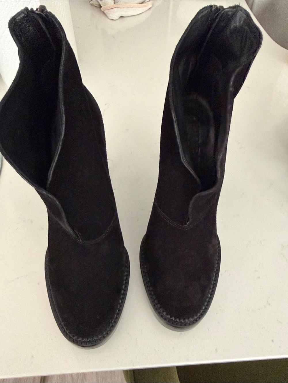Burberry Black Suede Fringe Wedge Ankle Boots - Picture 2 of 4